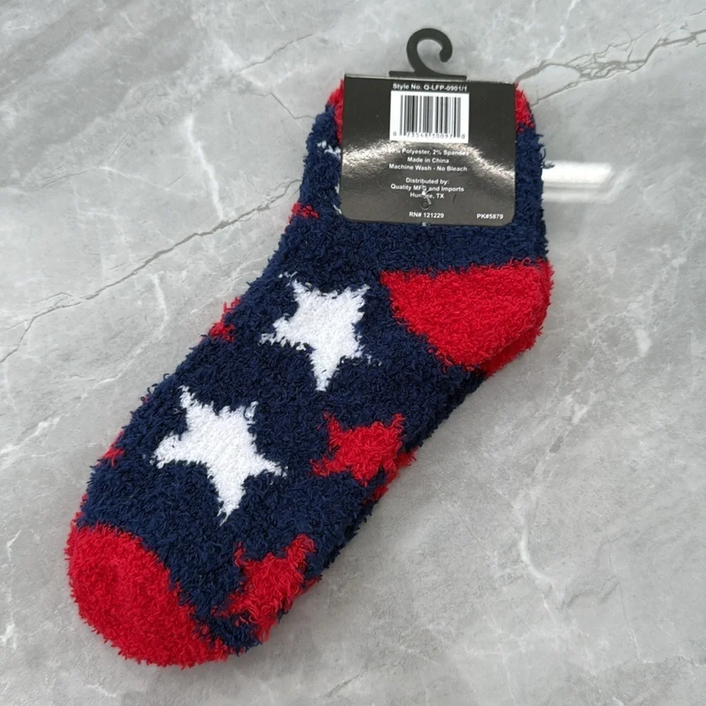 Women's Fashion Plush Socks Two Pairs of Fuzzy Socks Stars And Stripes Size 9-11
